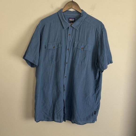 PATAGONIA Mens Blue Pocket Steersman Button Shirt Size XXL Outdoors Hiking Logo - Picture 1 of 10